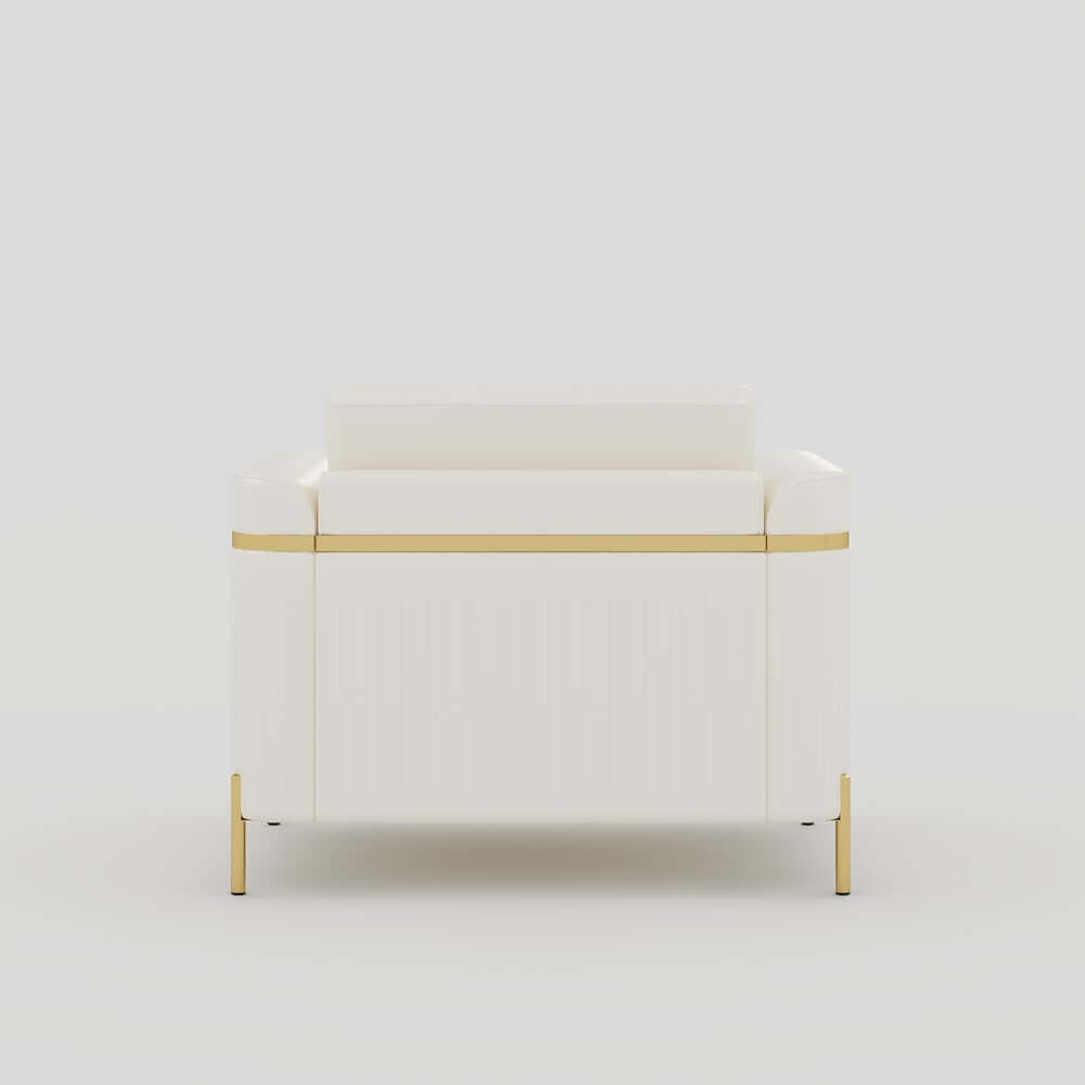 Modern White Faux Leather Sofa Set With Gold Legs