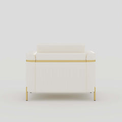 Modern White Faux Leather Sofa Set With Gold Legs