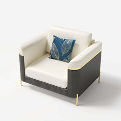 Modern White Faux Leather Sofa Set With Gold Legs