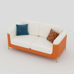 Modern White Faux Leather Sofa Set With Gold Legs