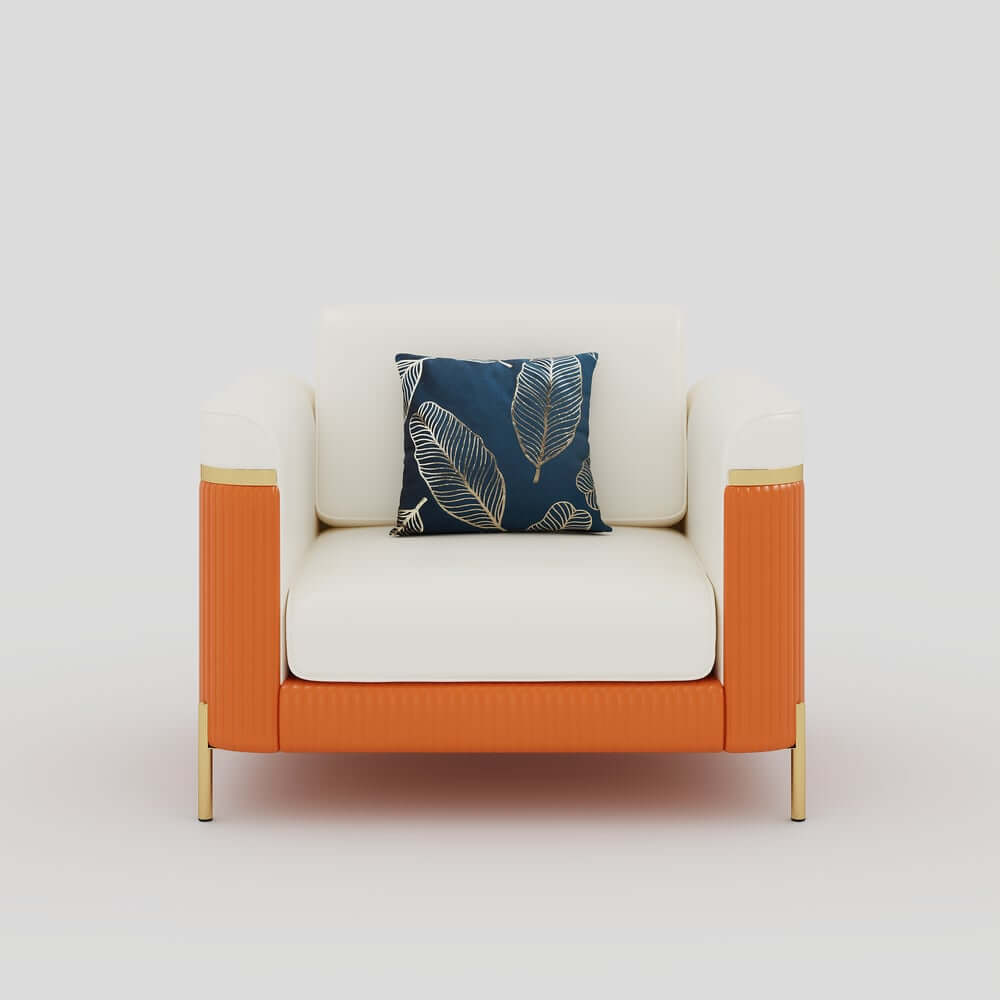 Modern White Faux Leather Sofa Set With Gold Legs