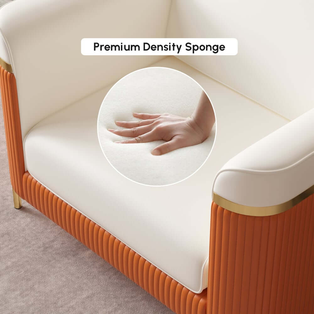 Modern White Faux Leather Sofa Set With Gold Legs