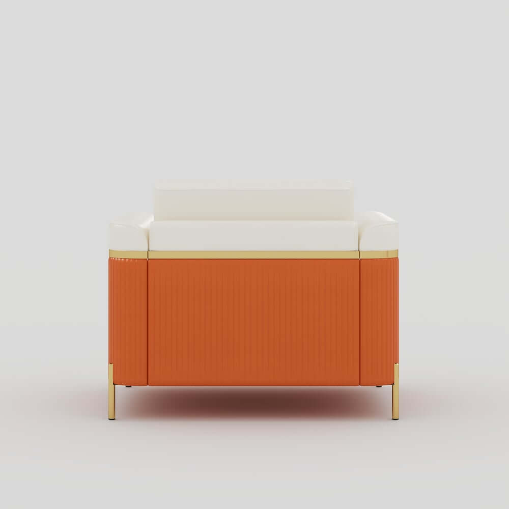 Modern White Faux Leather Sofa Set With Gold Legs