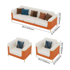 Modern White Faux Leather Sofa Set With Gold Legs Dimensions