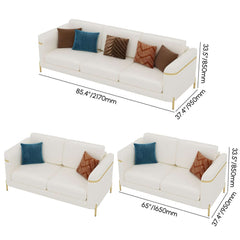 Modern White Faux Leather Sofa Set With Gold Legs Dimensions