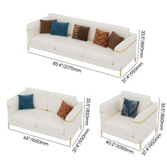 Modern White Faux Leather Sofa Set With Gold Legs Dimensions