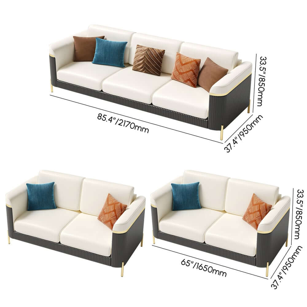Modern White Faux Leather Sofa Set With Gold Legs Dimensions