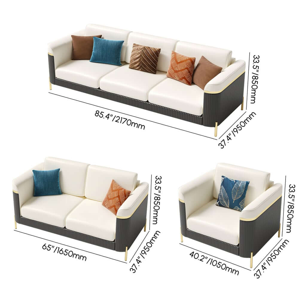Modern White Faux Leather Sofa Set With Gold Legs Dimensions