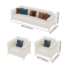 Modern White Faux Leather Sofa Set With Gold Legs Dimensions