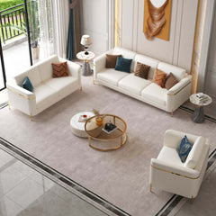Modern White Faux Leather Sofa Set With Gold Legs Main Product Image