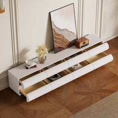 Modern White Faux Leather TV Stand With 8 Drawers