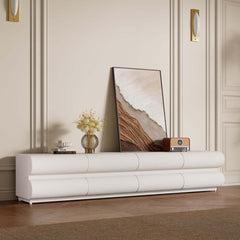 Modern White Faux Leather TV Stand With 8 Drawers