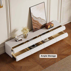 Modern White Faux Leather TV Stand With 8 Drawers