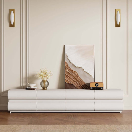 Modern White Faux Leather TV Stand With 8 Drawers Main Product Image