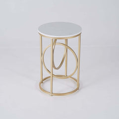 Modern White Faux Marble Round Side Table With Gold Frame