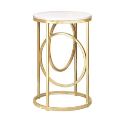 Modern White Faux Marble Round Side Table With Gold Frame