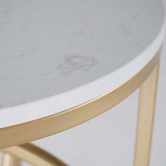 Modern White Faux Marble Round Side Table With Gold Frame