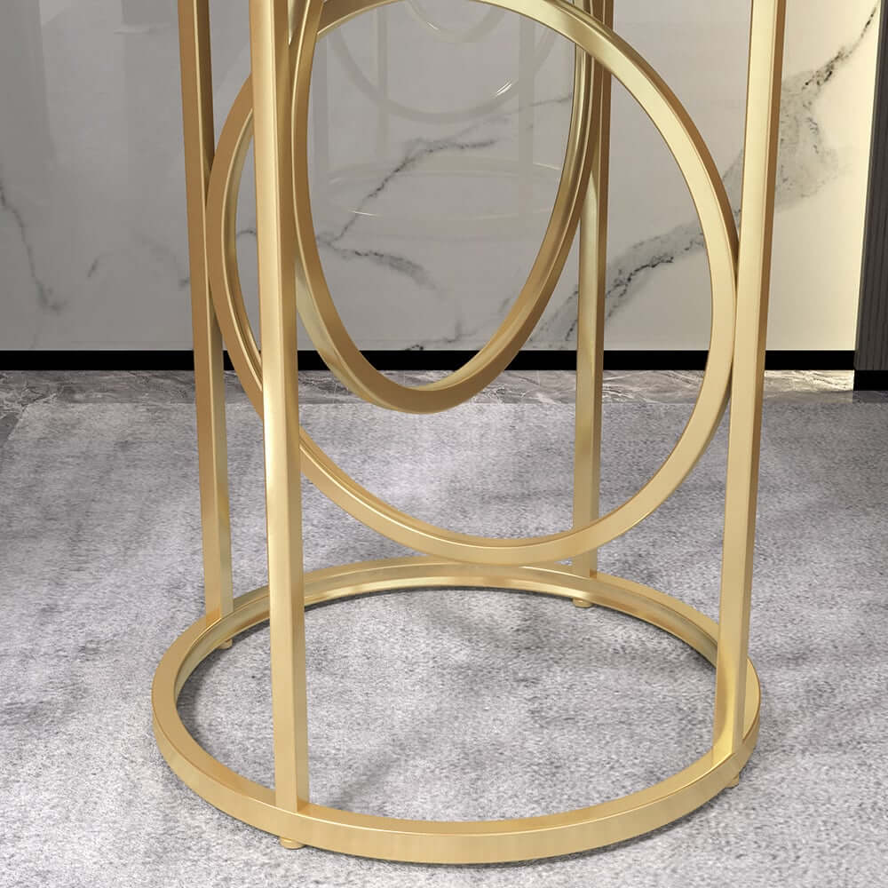 Modern White Faux Marble Round Side Table With Gold Frame