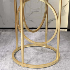 Modern White Faux Marble Round Side Table With Gold Frame