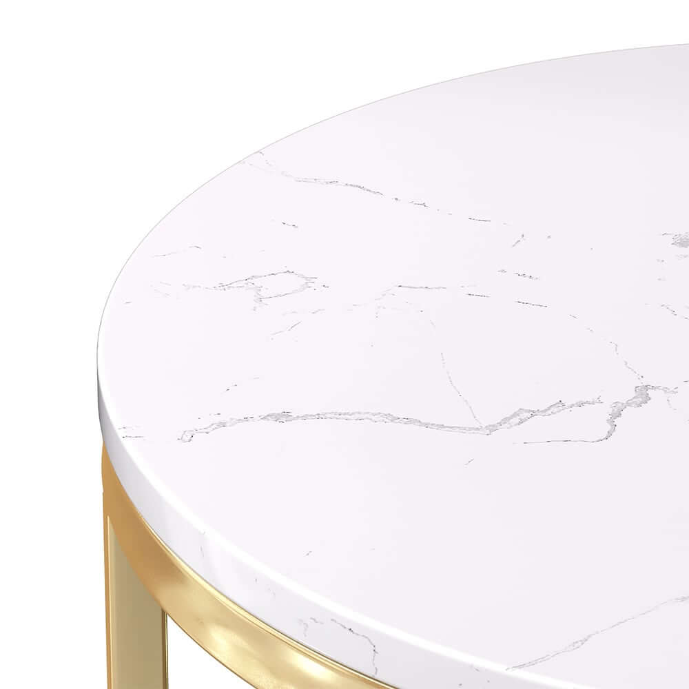 Modern White Faux Marble Round Side Table With Gold Frame