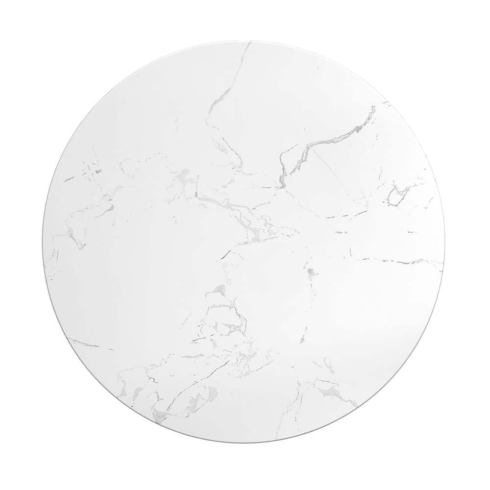 Modern White Faux Marble Round Side Table With Gold Frame