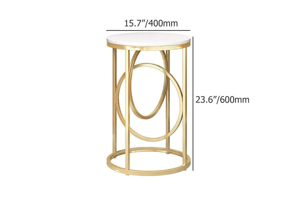 Modern White Faux Marble Round Side Table With Gold Frame Dimensions