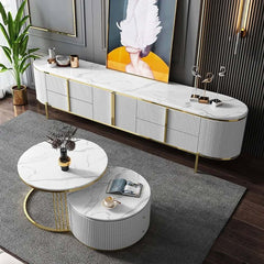 Modern White Faux Marble TV Stand With Gold Accents