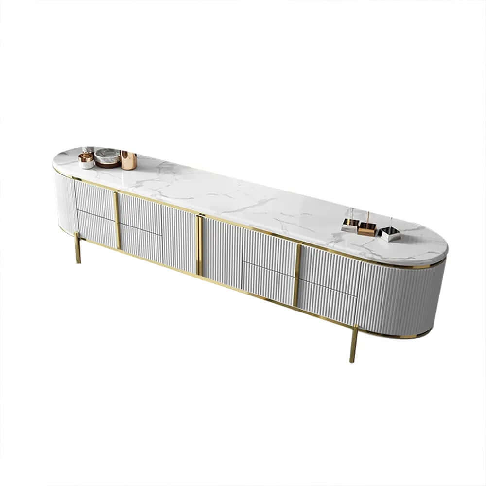 Modern White Faux Marble TV Stand With Gold Accents