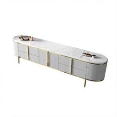 Modern White Faux Marble TV Stand With Gold Accents
