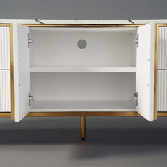 Modern White Faux Marble TV Stand With Gold Accents
