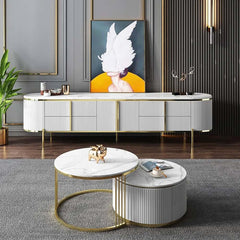 Modern White Faux Marble TV Stand With Gold Accents