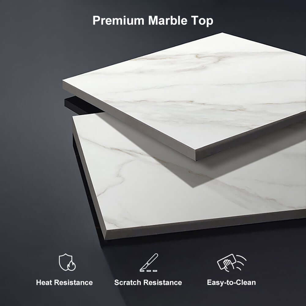 Modern White Faux Marble TV Stand With Gold Accents