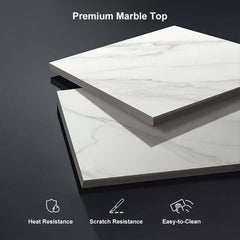 Modern White Faux Marble TV Stand With Gold Accents