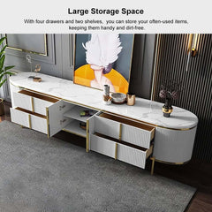 Modern White Faux Marble TV Stand With Gold Accents