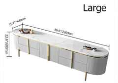 Modern White Faux Marble TV Stand With Gold Accents Dimensions
