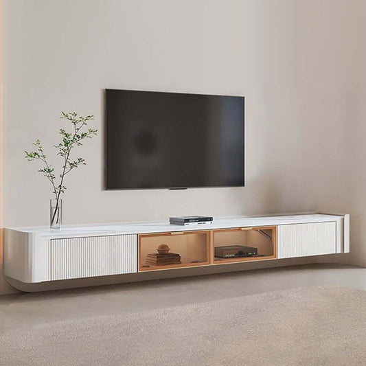 Modern White Floating TV Stand With Fluted Design Main Product Image