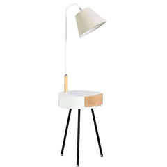 Modern White Floor Lamp with Fabric Shade and Drawer Storage