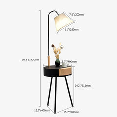 Modern White Floor Lamp with Fabric Shade and Drawer Storage Dimensions