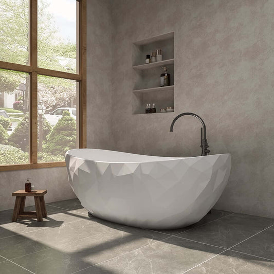 Modern White Freestanding Double Ended Stone Resin Bathtub