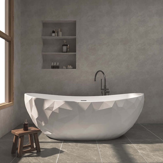 Modern White Freestanding Double Ended Stone Resin Bathtub Main Product Image