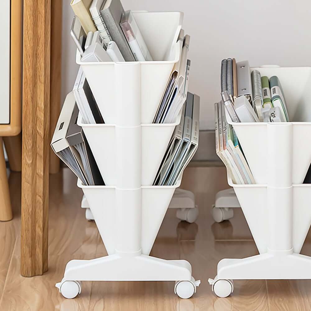Modern White Freestanding Mobile Storage Cart with 3 Shelves