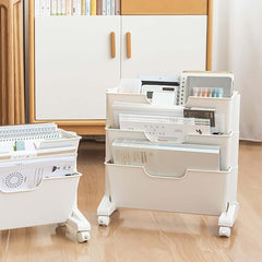 Modern White Freestanding Mobile Storage Cart with 3 Shelves