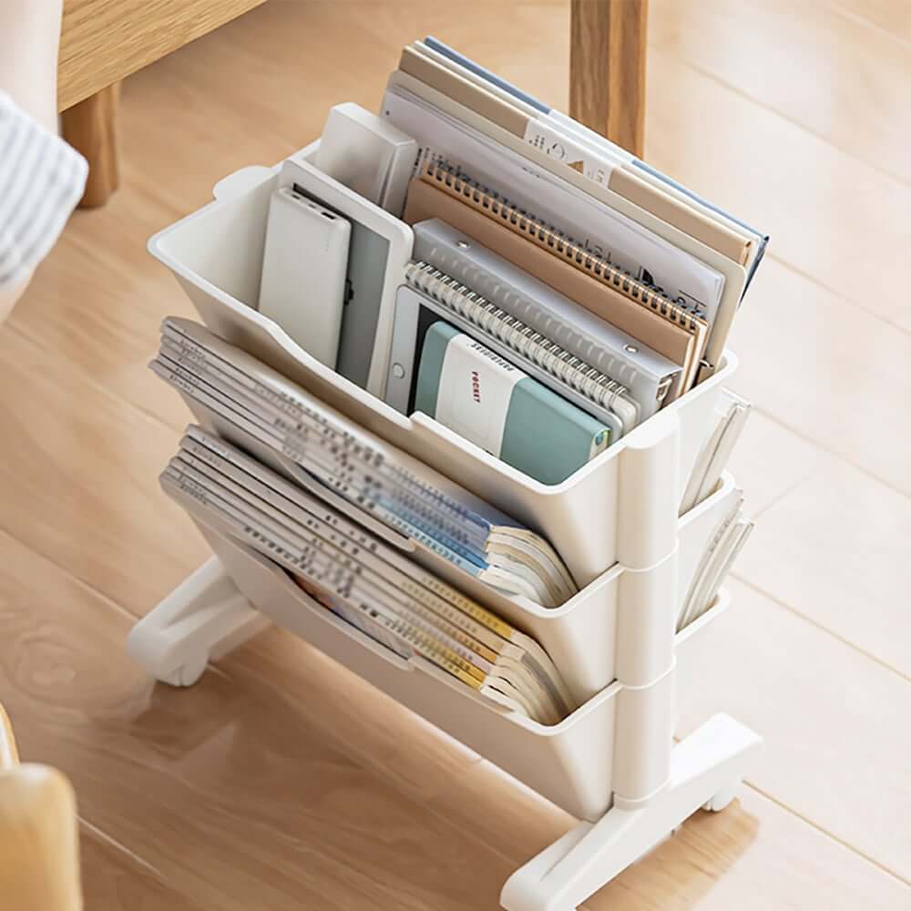 Modern White Freestanding Mobile Storage Cart with 3 Shelves