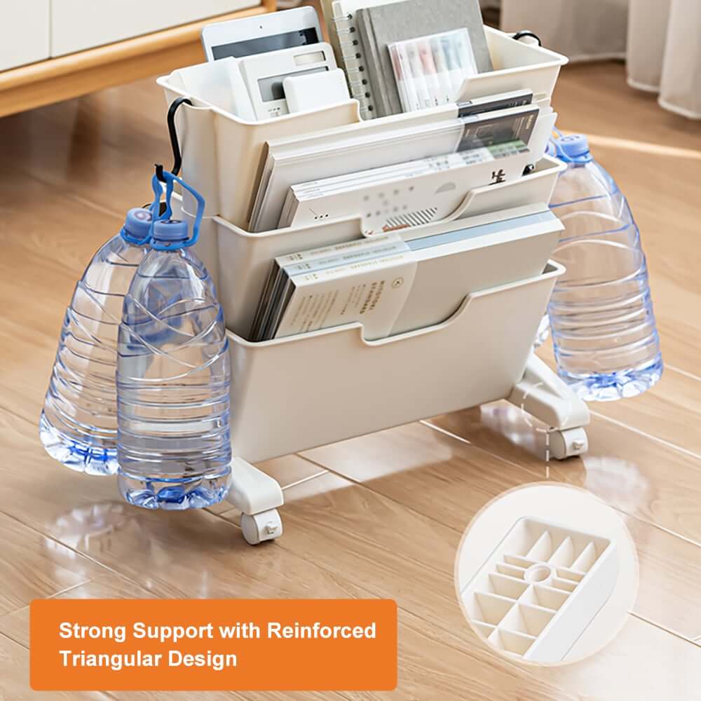 Modern White Freestanding Mobile Storage Cart with 3 Shelves