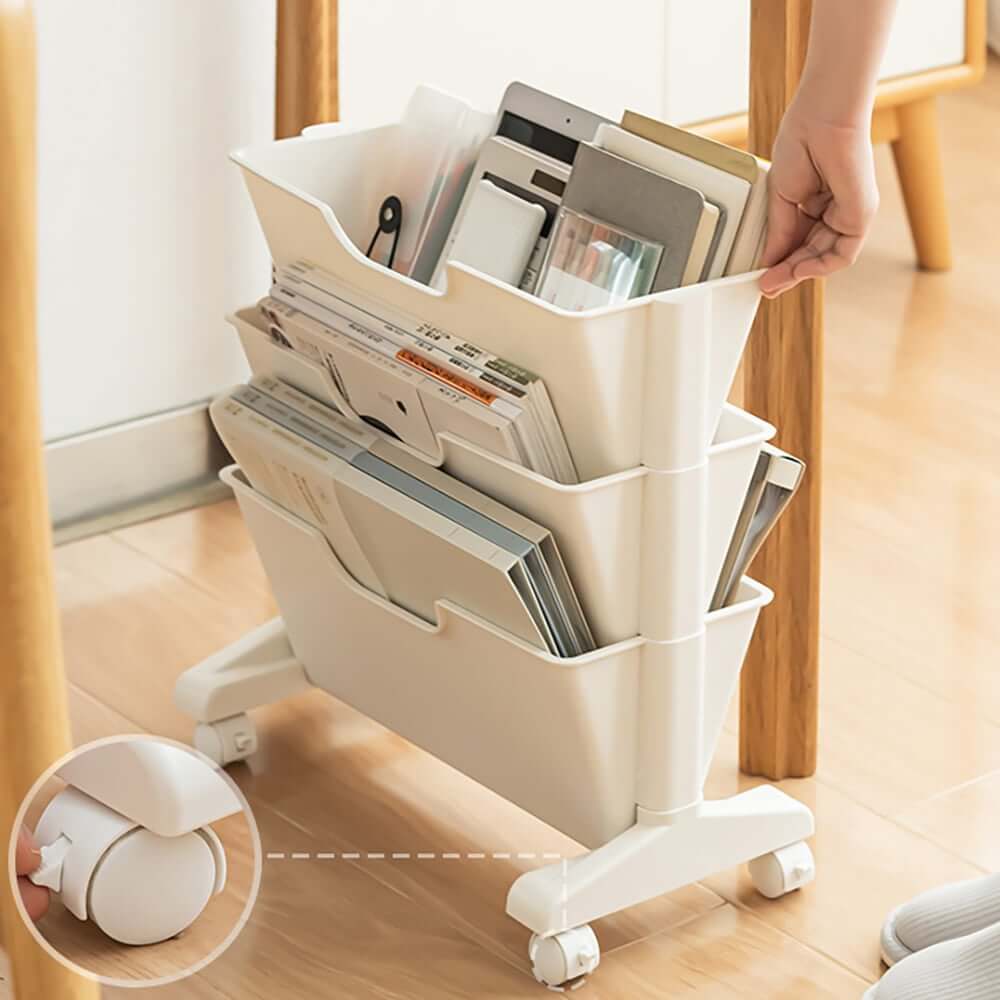 Modern White Freestanding Mobile Storage Cart with 3 Shelves