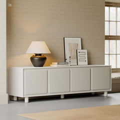 Modern White Freestanding TV Stand With Cabinets