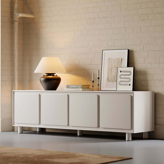 Modern White Freestanding TV Stand With Cabinets