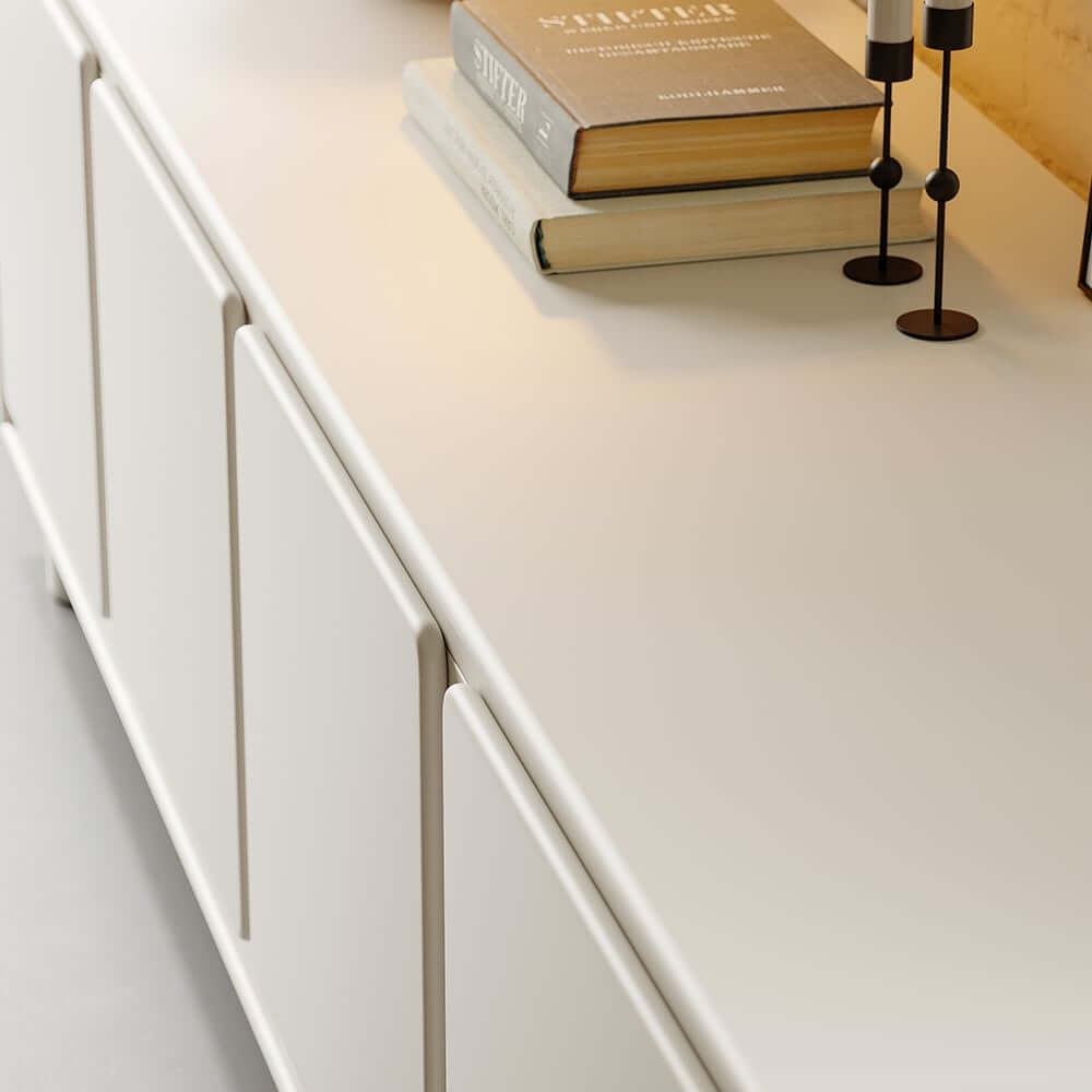 Modern White Freestanding TV Stand With Cabinets