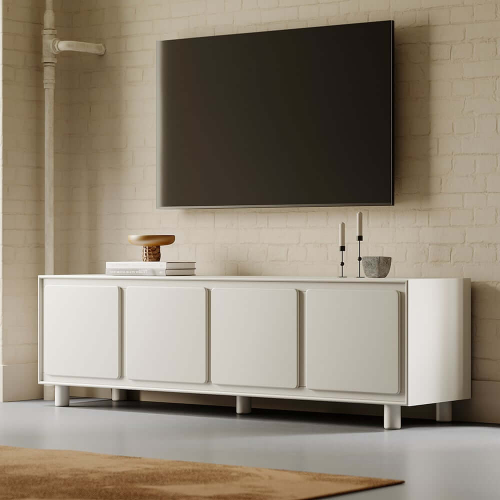 Modern White Freestanding TV Stand With Cabinets