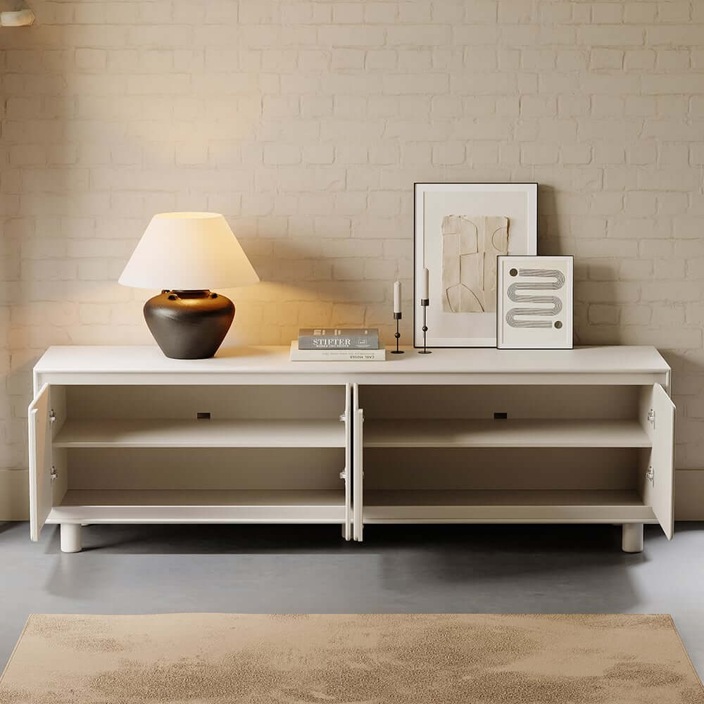 Modern White Freestanding TV Stand With Cabinets